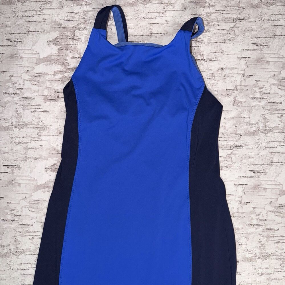 Athleta Women's Swim Dress Color Block Blue Navy w/ Built-in Bra Size XS